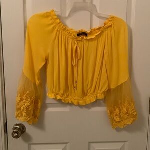 Priceless crop top with lace bell sleeve-Size Large- Yellow- pretty fall color!